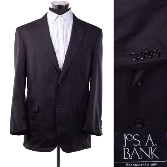 Men’s Jos A Bank 2 Button Dark Gray Striped Sport Wool Suit Jacket Coat 42R - Picture 1 of 12